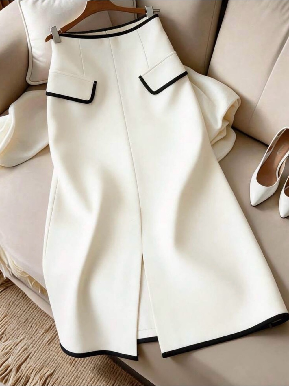 Elegant Cream Midi Skirt